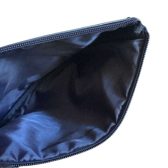 🌺 Boutique NWT Navy Blue Sequin Pom Pom Makeup Bag S Glam Pouch Cosmetic Travel - Picture 2 of 5